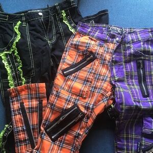Green Lolita Tripp pants/ split leg orange and purple Tripp pants